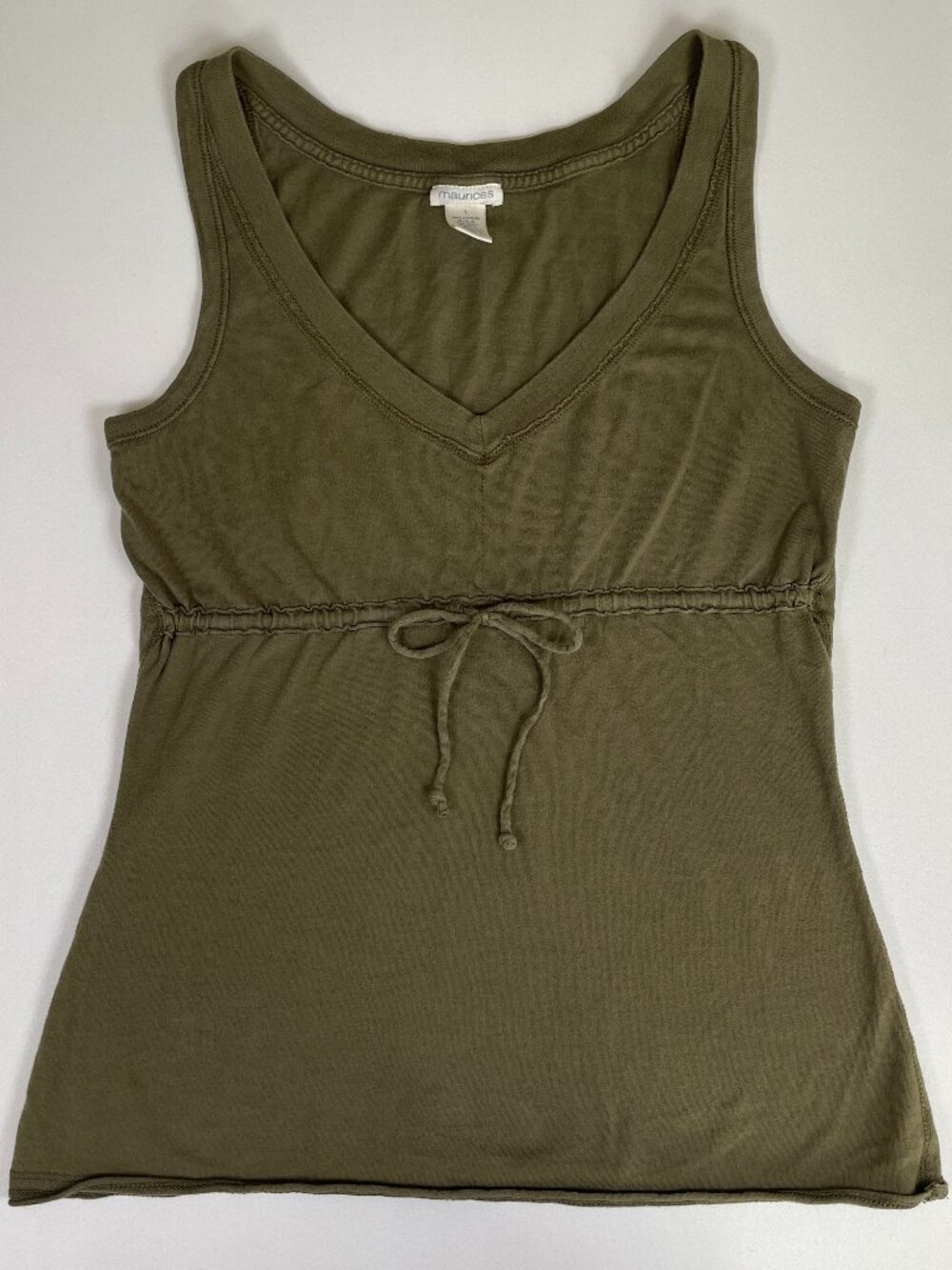 Maurices Y2K Olive Green V-Neck Cinch Tie Empire Waist Tank Top Women's Small